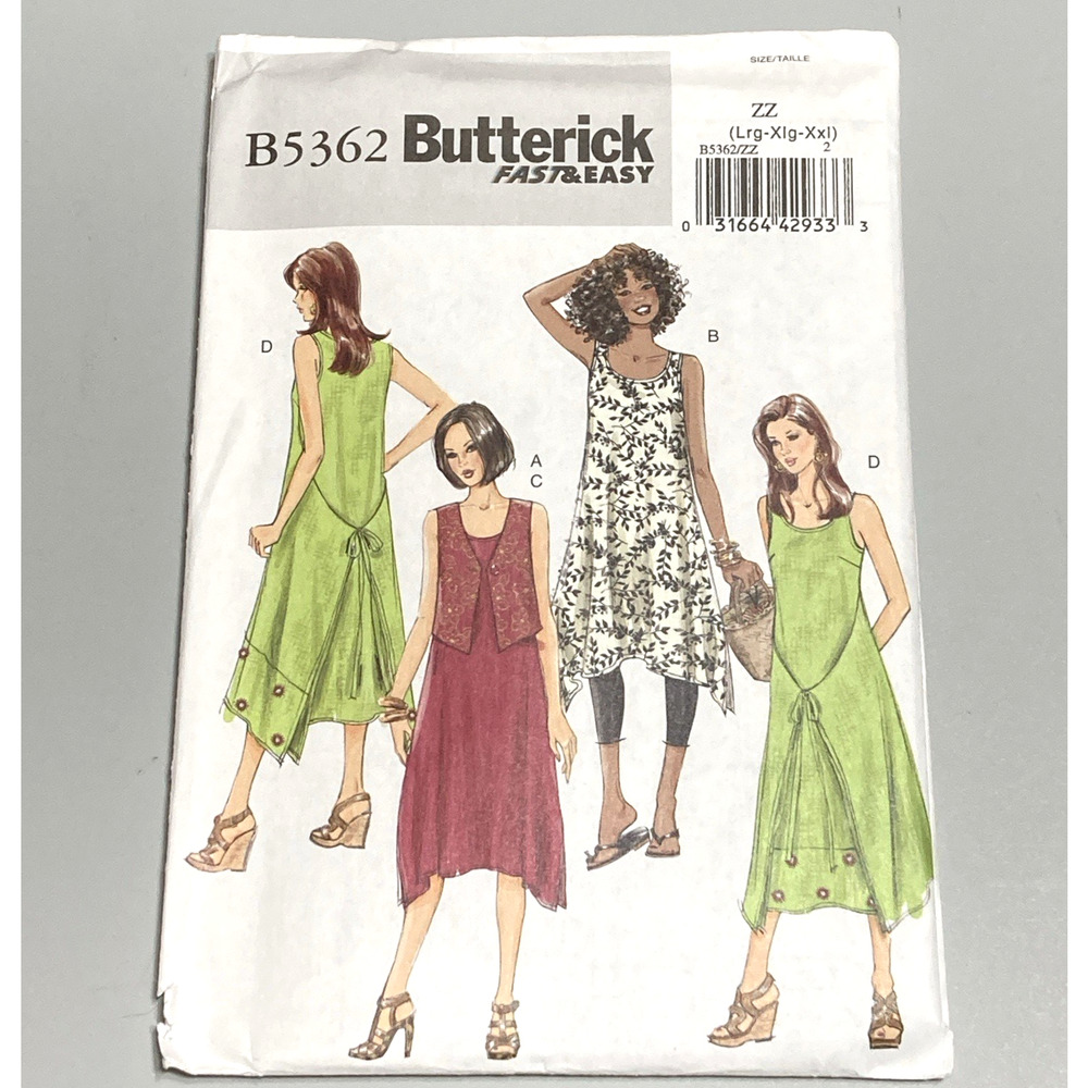 Butterick Pattern B5362 FAST&EASY Misses Vest, Tunic, Dress L-XL-XXL UNCUT